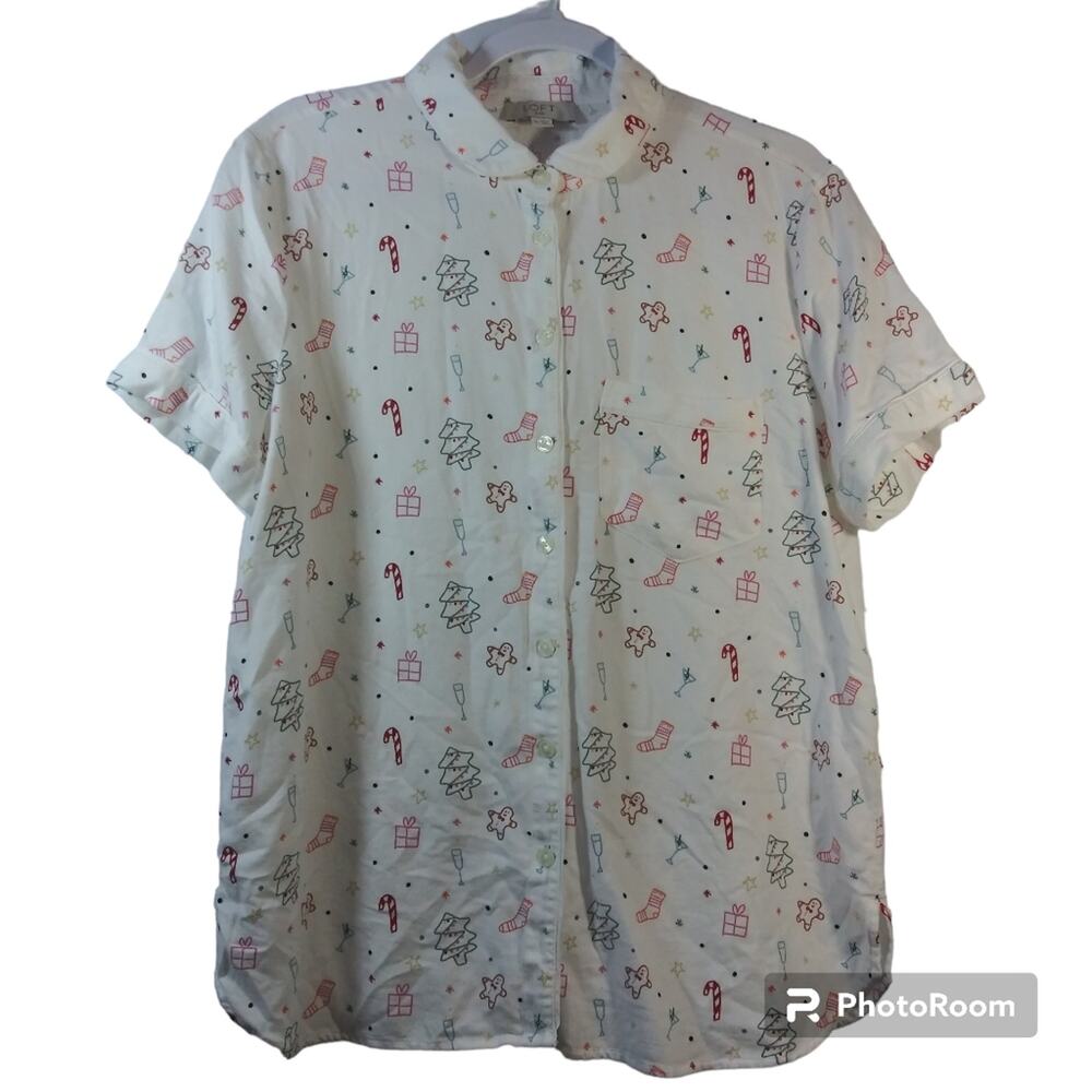 Loft Sleep Gingerbread Cookie Pajama Top Size M